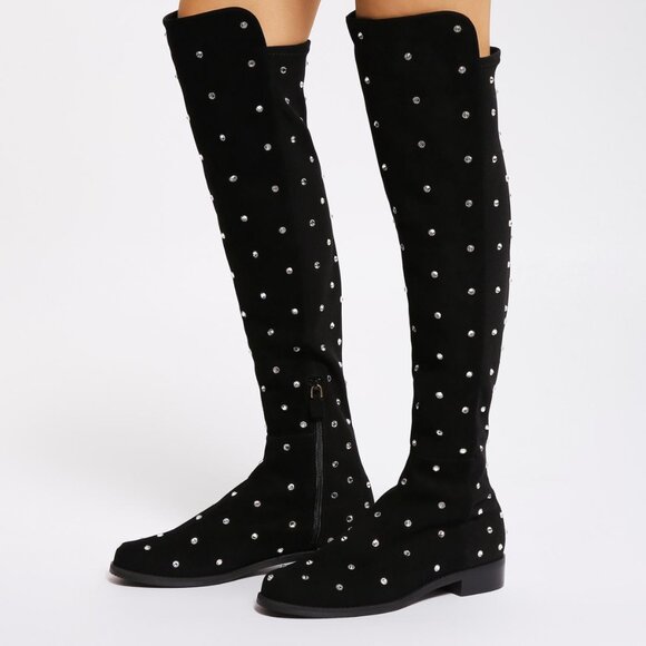 Stuart Weitzman Shoes - STUART WEITZMAN 37/6.5US Suede HIGHSHINE Crystal 5050 Over-The-Knee Boots in box